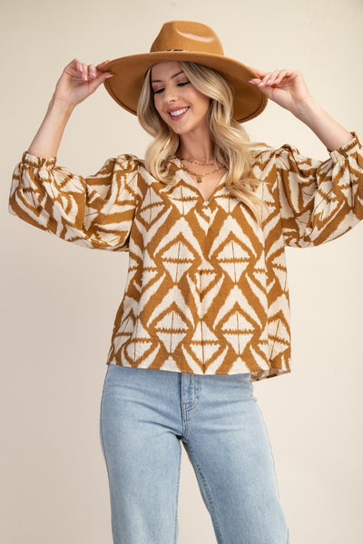 STATEMENT V-NECK GEOMETRIC PRINT BLOUSE