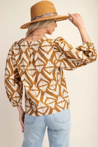 STATEMENT V-NECK GEOMETRIC PRINT BLOUSE