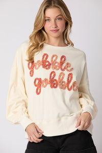 GOBBLE GOBBLE THREAD EMBROIDERED GRAPHIC SWEATSHIRT