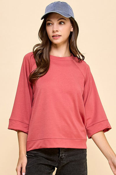 BASIC SOLID 3/4 SLEEVE FRENCH TERRY TOP