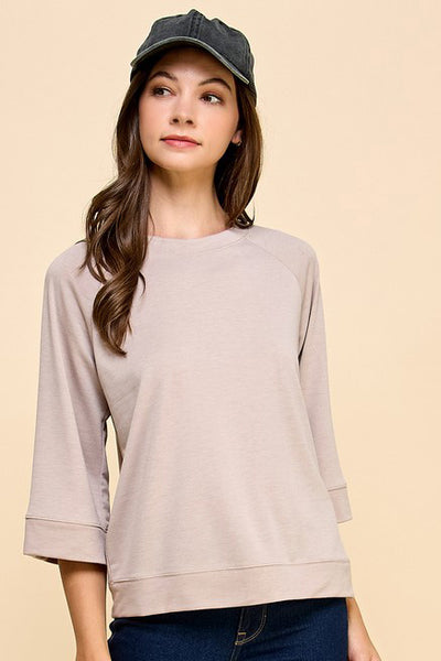 BASIC SOLID 3/4 SLEEVE FRENCH TERRY TOP