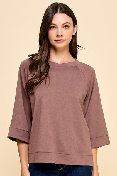 BASIC SOLID 3/4 SLEEVE FRENCH TERRY TOP