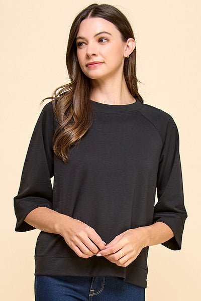 BASIC SOLID 3/4 SLEEVE FRENCH TERRY TOP