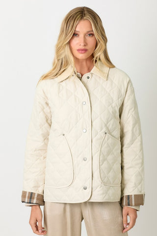 CONTRAST PLAID QUILTED SNAP FRONT JACKET