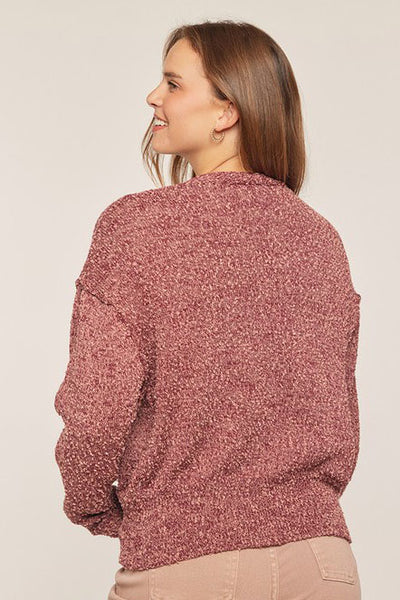 SOFT MARLED YARN KNIT BUTTON FRONT SWEATER CARDIGAN