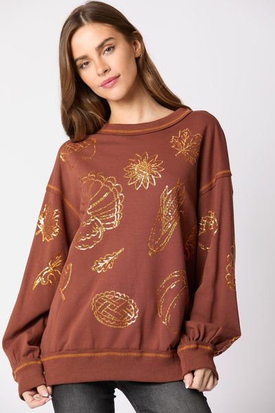 THANKSGIVING THEMED SEQUIN GRAPHIC SWEATSHIRT