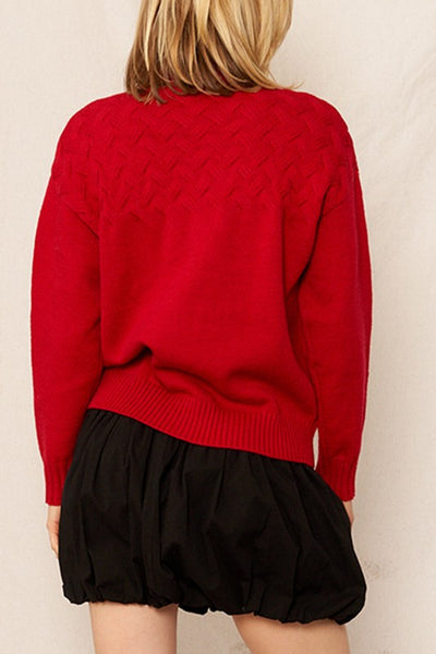 SOLID CABLE KNIT TEXTURED MOCK NECK SWEATER