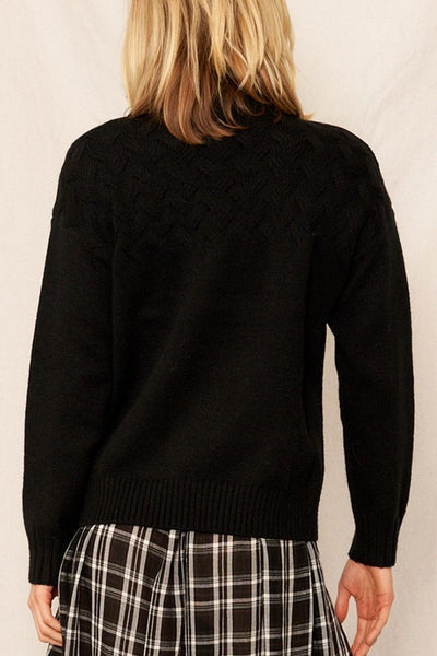 SOLID CABLE KNIT TEXTURED MOCK NECK SWEATER