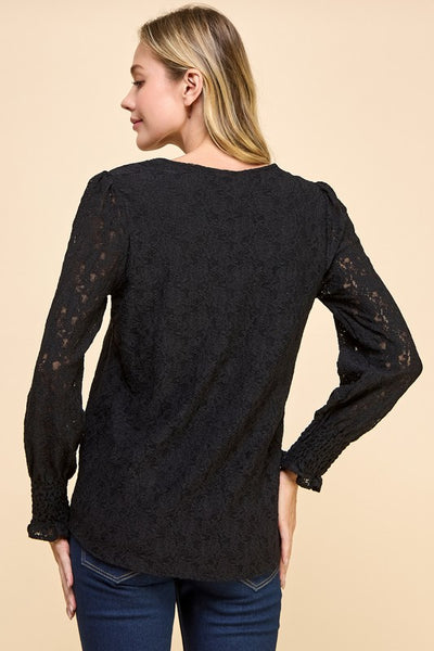 SOLID LINED LACE TOP W/RUFFLE SLEEVE