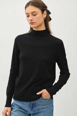 SOFT RAW EDGED KNIT MOCK NECK SWEATER