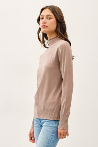 SOFT RAW EDGED KNIT MOCK NECK SWEATER