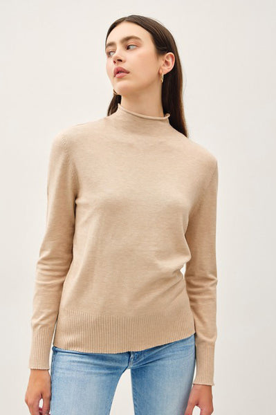 SOFT RAW EDGED KNIT MOCK NECK SWEATER