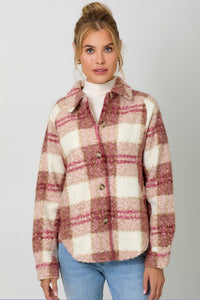 SOFT PLAID BOUCLE KNIT BUTTON DOWN SHACKET