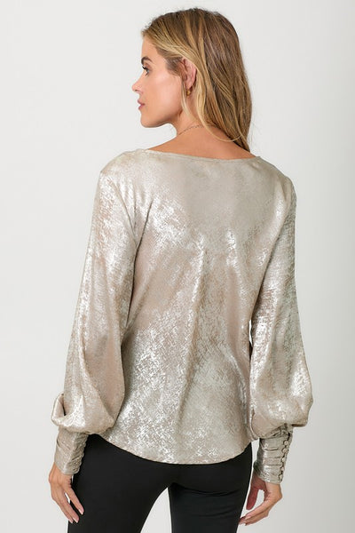 CLASSY SOLID METALLIC COWL NECK BLOUSE