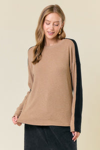 SOFT COLORBLOCKED BRUSHED KNIT SWEATER TOP