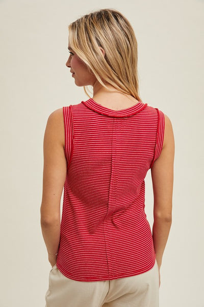 STRIPED RAW EDGE DETAILED KNIT TANK TOP