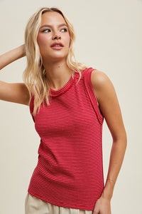 STRIPED RAW EDGE DETAILED KNIT TANK TOP