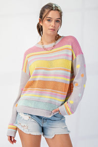 MULTI COLOR STRIPE LOOSE KNIT SWEATER PULLOVER