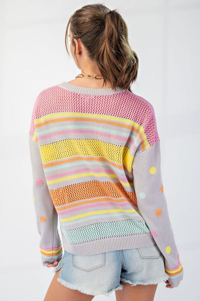 MULTI COLOR STRIPE LOOSE KNIT SWEATER PULLOVER