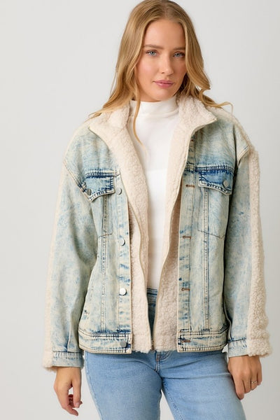 COZY AND CASUAL DENIM MIXED SHERPA JACKET