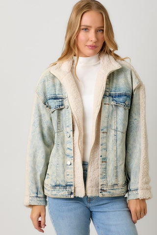 COZY AND CASUAL DENIM MIXED SHERPA JACKET