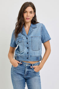 WASHED DENIM SHORT SLEEVE DENIM JACKET