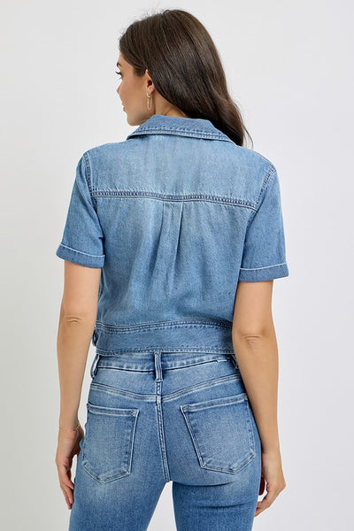 WASHED DENIM SHORT SLEEVE DENIM JACKET