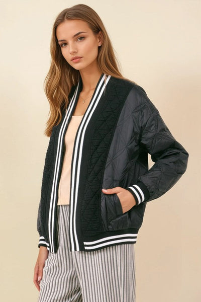 CLOSET ESSENTIAL QUILTED OPEN CARDIGAN WITH SIDE SLANT POCKET