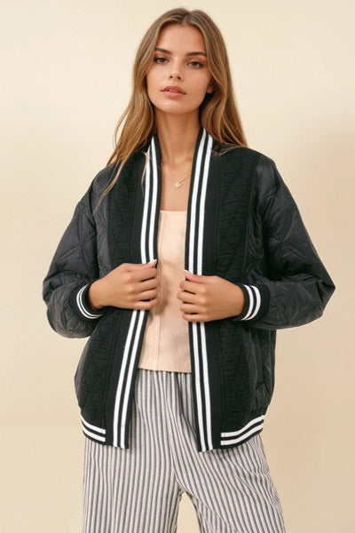 CLOSET ESSENTIAL QUILTED OPEN CARDIGAN WITH SIDE SLANT POCKET