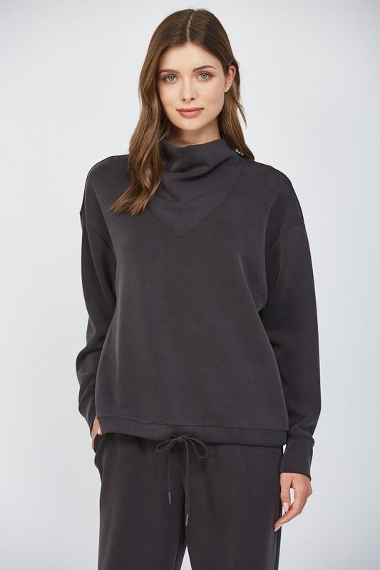 Modal blend cowl neck sweatshirt.