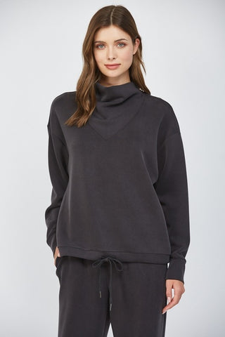 Modal blend cowl neck sweatshirt.