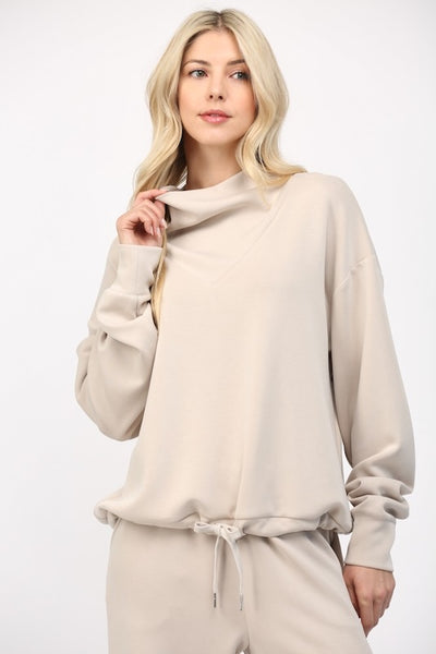 Modal blend cowl neck sweatshirt.