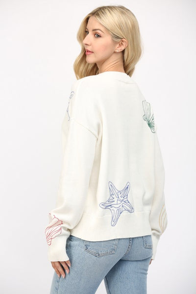 SWEET MULTI THREAD SEASHELLS EMBROIDERED SWEATER