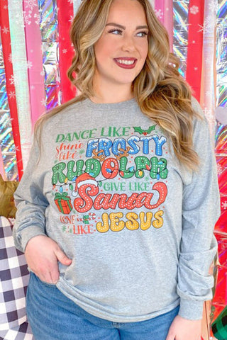 FROSTY RUDOLPH SANTA JESUS HOLIDAY GRAPHIC TEE
