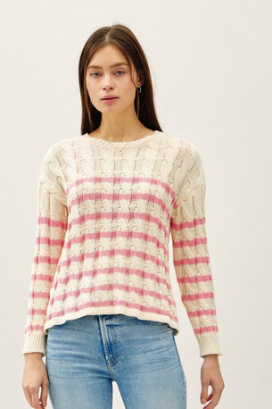 CHUNKY KNIT STRIPED COTTON SWEATER