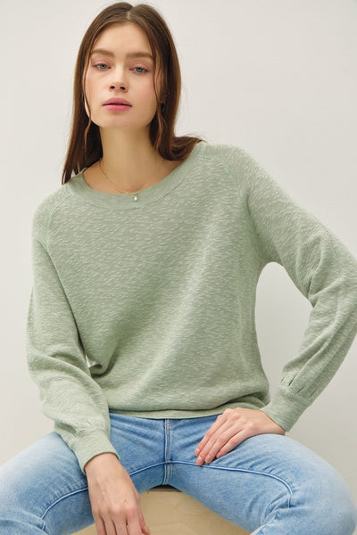 RAGLAN LONG SLEEVE PULLOVER SLUB YARN KNIT SWEATER