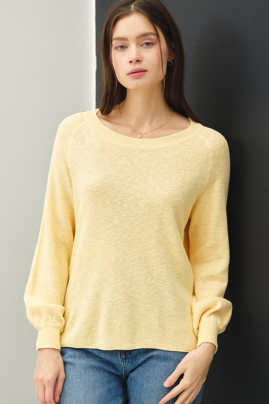 RAGLAN LONG SLEEVE PULLOVER SLUB YARN KNIT SWEATER