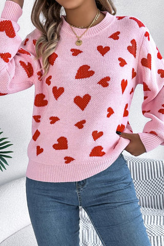 CUTE ALL OVER HEART PATTERN KNIT SWEATER