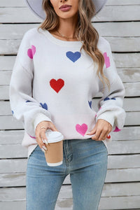 CUTE ALL OVER MULTI HEART PATTERN KNIT SWEATER