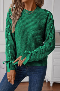 RIBBON SLEEVE DETAILED PULLOVER SWEATER