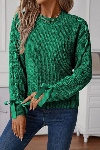 RIBBON SLEEVE DETAILED PULLOVER SWEATER