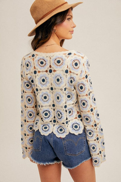 GORGEOUS CROCHETED FLORAL SCALLOP EDGE KNIT TOP