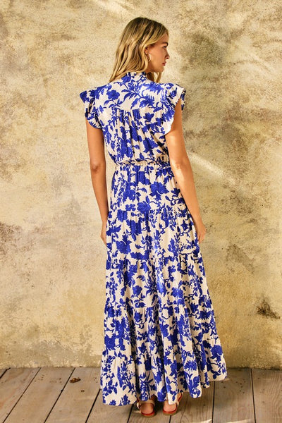 WHISPERS OF BLOOM FLORAL PRINTED TIERED MAXI DRESS