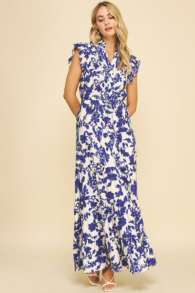 WHISPERS OF BLOOM FLORAL PRINTED TIERED MAXI DRESS