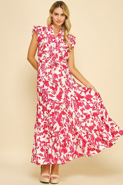 WHISPERS OF BLOOM FLORAL PRINTED TIERED MAXI DRESS