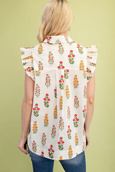 SWEET FLORAL SLEEVELESS BUTTON FRONT SHIRT