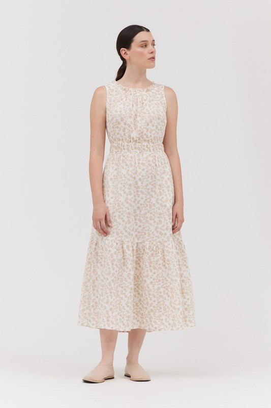 SWEET SOFT FLORAL PRINTED SLEEVELESS GAUZE MIDI DRESS