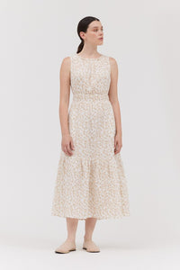 SWEET SOFT FLORAL PRINTED SLEEVELESS GAUZE MIDI DRESS
