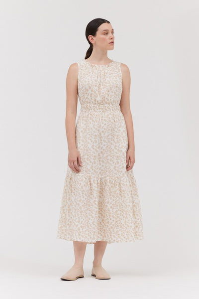 SWEET SOFT FLORAL PRINTED SLEEVELESS GAUZE MIDI DRESS