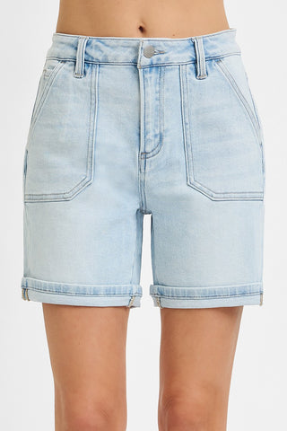 HIGH RISE PATCH POCKET CUFFED RELAXED SHORTS